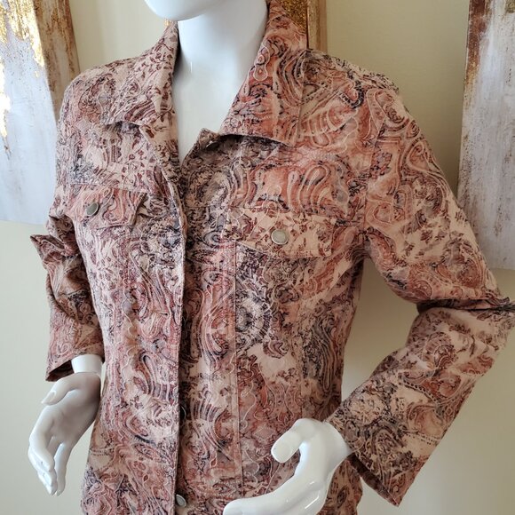 Analogy Tan/Coral Embroidered Button Front Jacket SZ L - Picture 9 of 11